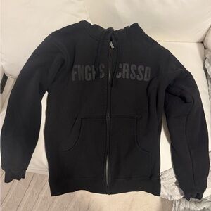 Black Mens Zip-Up Hoodie with Subtle Front Logo